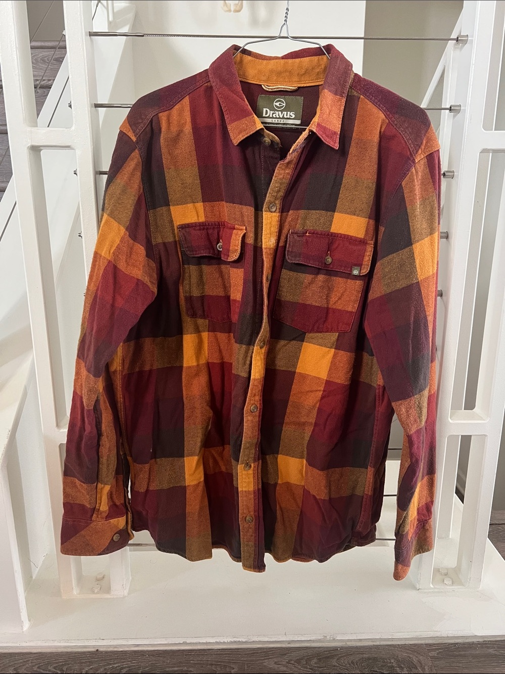 Dravus Men's Casual Button-Down Plaid Shirt - Burgundy & Mustard